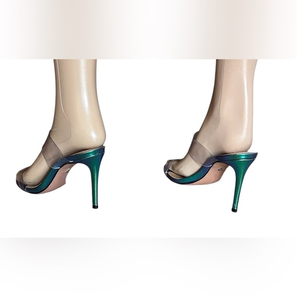 SCHUTZ Iridescent Blue Heels Clear Strappy Design Party Event Women 7B Fairytale - Picture 1 of 9